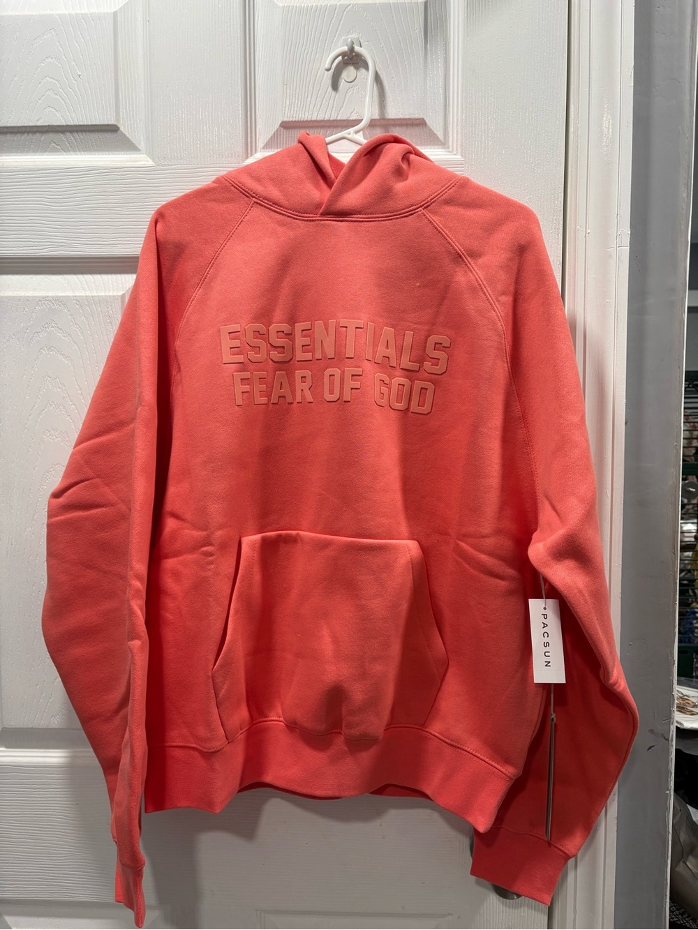 Essentials Coral Pink Crewneck Hoodie with Raised Logo BNWT  POT-2/37